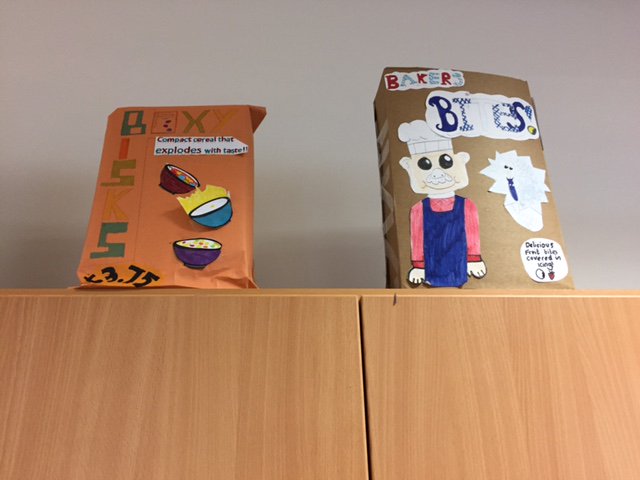 #cerealboxchallenge some fantastic examples of cereal box designs for our S1 classes - well done!
