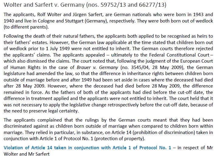 #Germany condemned by the #ECHR over discrimination against children born outside marriage j.mp/2mvy8rI
