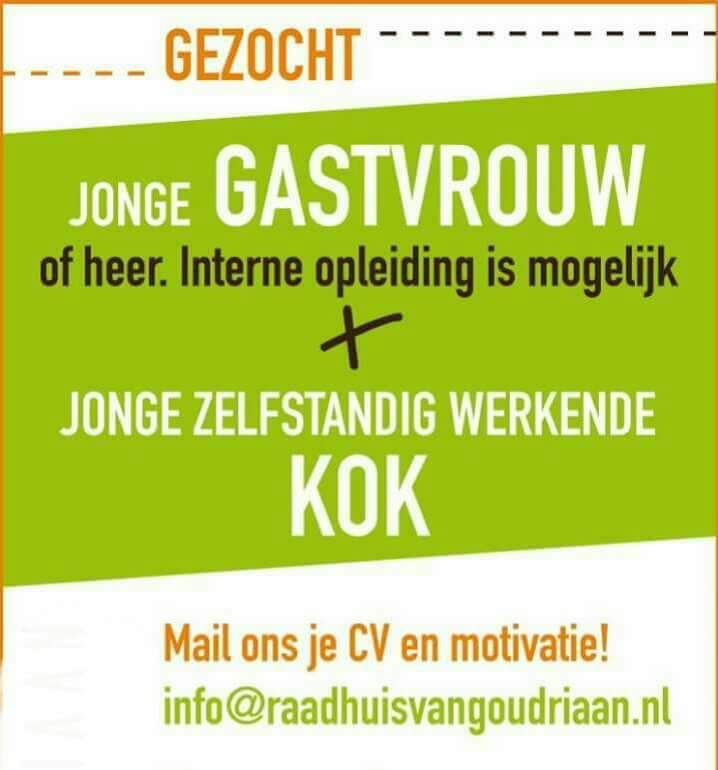 Wegens vertrek hebben we plek voor jong talent! Op zoek naar een leuke baan in de horeca? Solliciteer dan snel #gastvrouw #kok #vacature