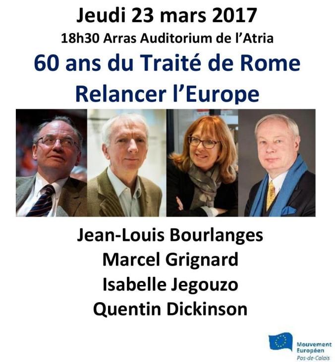 #Arras : 23 mars : Conférence Débat
" 60 ans du traité de Rome – Relancer l’Europe "
buff.ly/2nUtrEL
<a href="/touteleurope/">Toute l'Europe</a> <a href="/MouvEuropeen_Fr/">Mouvement Européen - France</a>