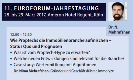 Vortrag zu #Proptech und #Immobilienbewertung mit #Algorithmen auf der #Euroforum Jahrestagung #Baufinanzierung euroforum.de/veranstaltunge…