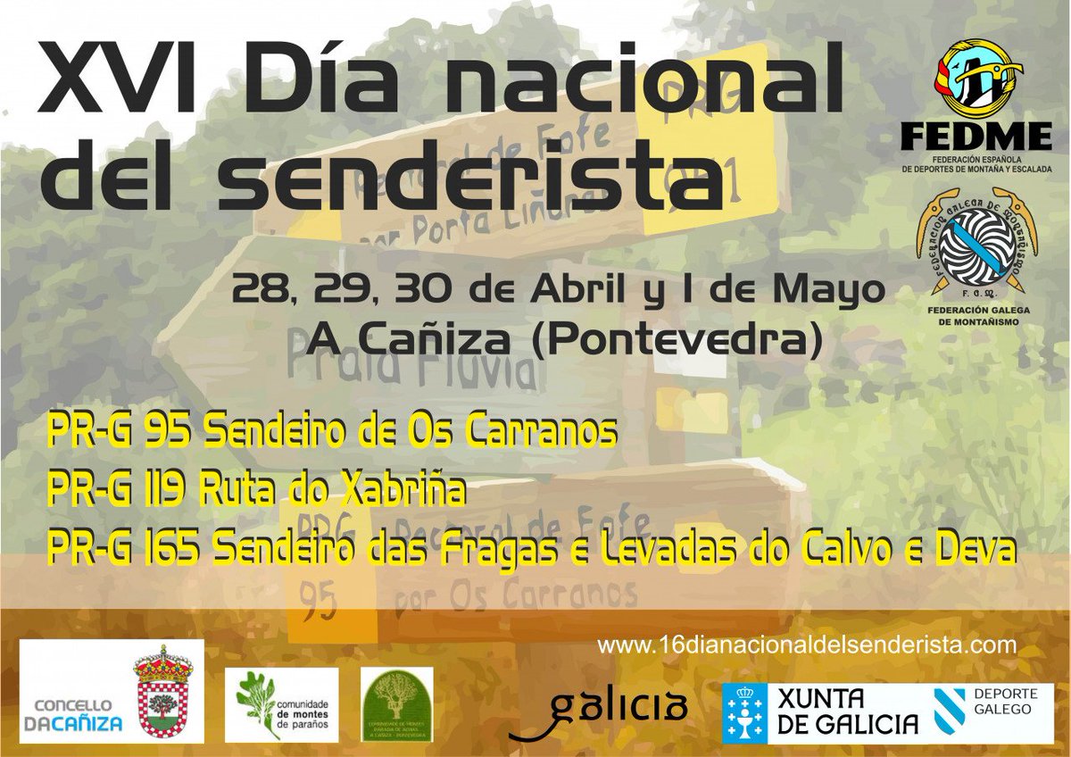 Del 28 de abril al 1 de Mayo jornadas del Día Nacional del Senderista en Galicia con muchas actividades. Inscríbete:goo.gl/yUGpBo