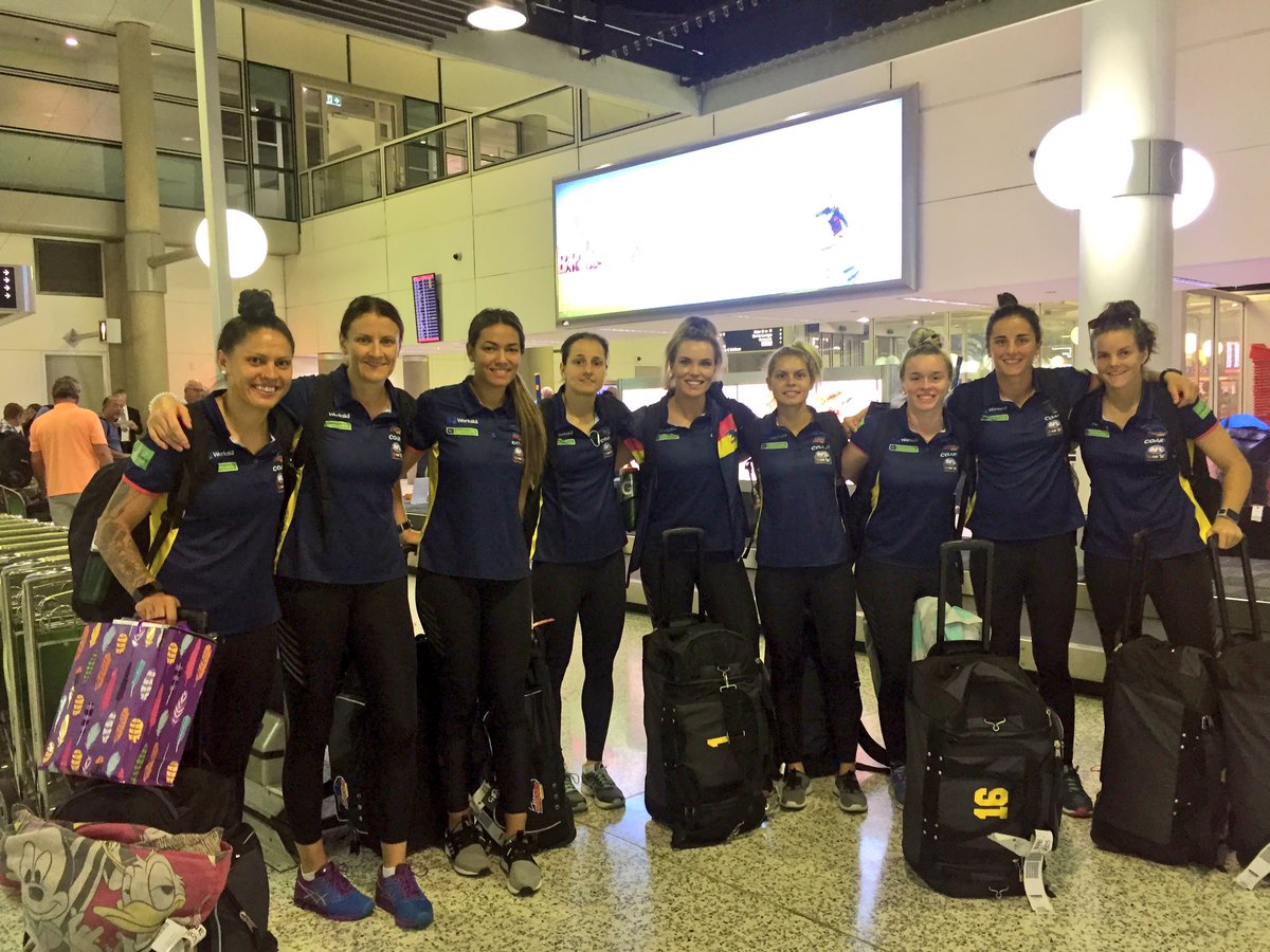 AFLNT's tweet photo. The @Adelaide_FC NT Crows have landed in enemy territory. A short trip down the M1 &amp; we'll be on the Gold Coast #weflyasone #territorypride https://t.co/vzqiNolsK0