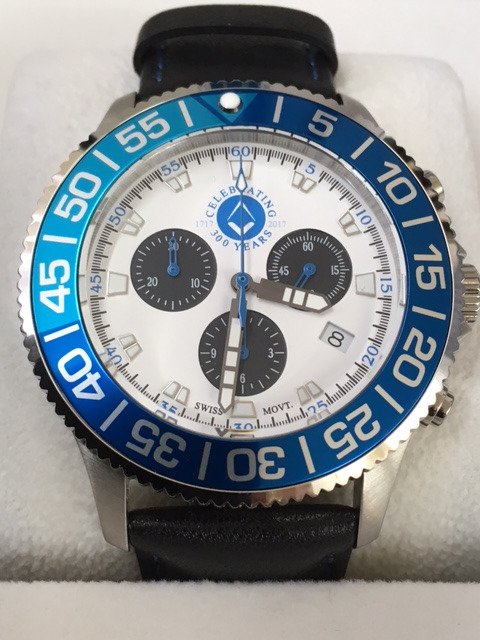 The Blue/light blue on the Rotating bezel marked at 9 oclock to symbolise absent brethren. To order yours only £225 glosmasons.org.uk/news/time%E2%8…