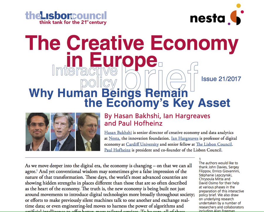 lisboncouncil's tweet photo. NEW research highlights the pivotal role of #creativity and #creative work in the #EU economy #DigitalDay17 @DSMeu https://t.co/HDktx8vOw9 https://t.co/KMwoJJvCCo