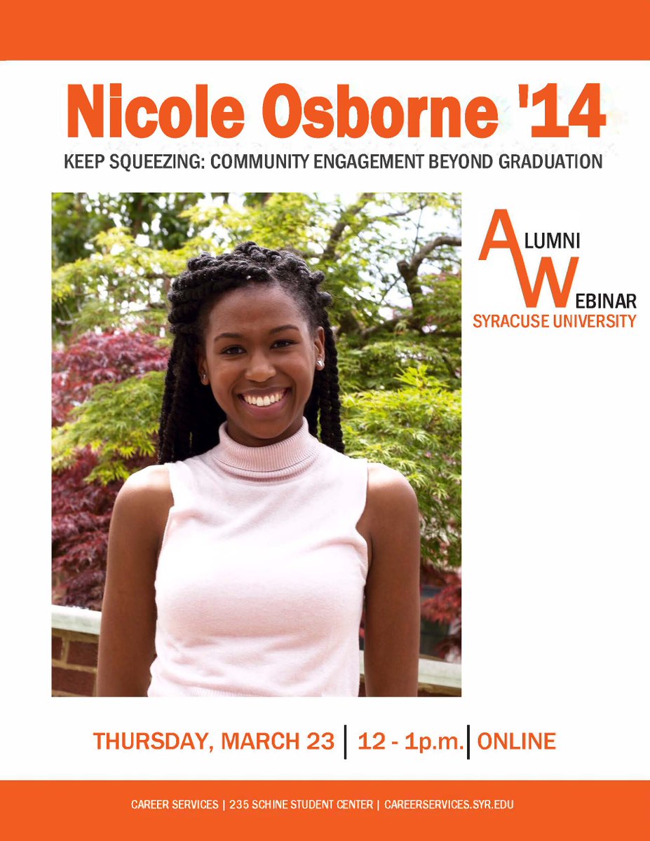 WorkingOrange's tweet image. Join us! @SUGenOrange leader &amp;amp; @SUAlums @_NicoleOsborne shares advice for staying connected to @SyracuseU. goo.gl/n4Obpi