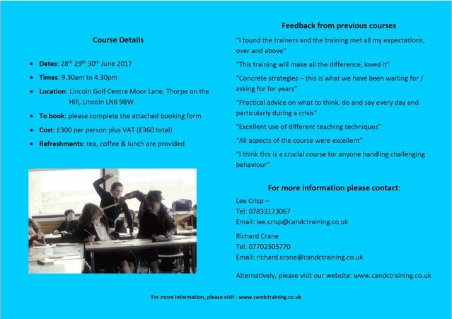 candctraininguk's tweet image. Therapeutic Training course for teachers &amp;amp; school staff that prevents difficult &amp;amp; challenging behaviour in schools.
Held 28th-30th June 2017