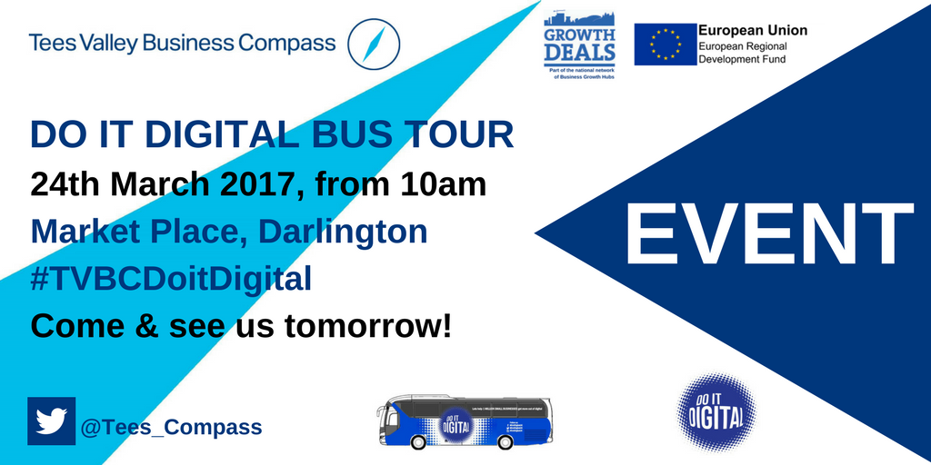 TeesValley_Biz's tweet photo. Come down & meet @TVBCGemma @TVBCShak & @TVBCDavid tomorrow for the @DoItDigitalUK Bus Tour in Darlington from 10am #TVBCDoitDigital https://t.co/7LV84KTxuD