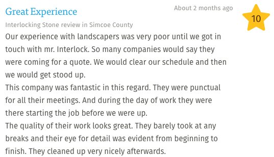 MrInterlock's tweet photo. Our Clients Matter #MrInterlock #Testimonial @homestars https://t.co/yYHncJitRe
