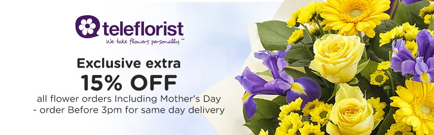MyVoucherCodes's tweet photo. #Exclusive 15% Off All Orders at #Teleflorist 💐Get a perfect bouquet to surprise mum this Sunday 🌻 https://t.co/AE4sXBGHq3 #SavingMothersDay https://t.co/Ge8tyPy35Z