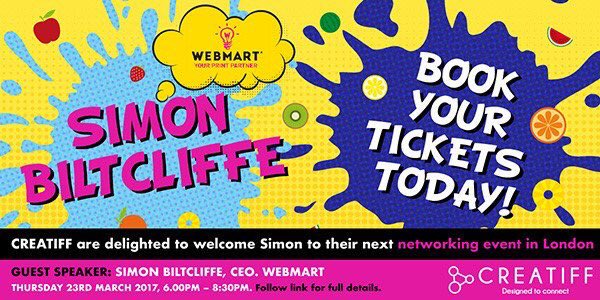 WEBMART's tweet image. TONIGHT, #Webmart CEO Simon Biltcliffe will be speaking at @creatiffnet 😁💡

Info-creatiffnet.com