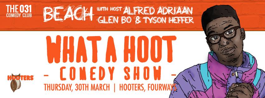 031comedyclub's tweet photo. ONE WEEK TO GO! We are so excited. #HootersBuzz with @alfredadriaan, @beachbody1990s, @tysonheffer &amp; @glenboshow! @hooterssa https://t.co/0KPnad9L7r