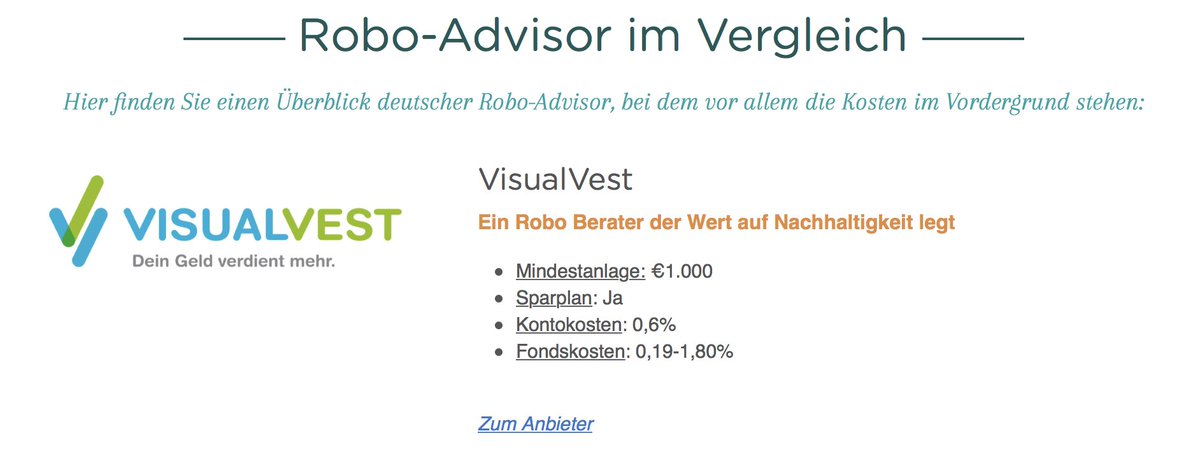 RoboCheck24's tweet photo. Nachhaltig Anlegen: Wir begrüßen unseren neuen Partner @VisualVestDE in unserem #RoboBerater Vergleich https://t.co/NkFXyj07uX