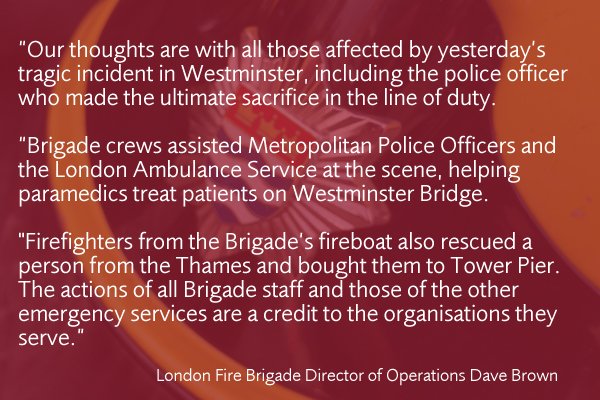 LondonFire's tweet photo. The actions of all emergency services at #WestminsterAttack are a credit to their organisation #WeStandTogether https://t.co/vn4bywD35j https://t.co/SgLXmT7hcv