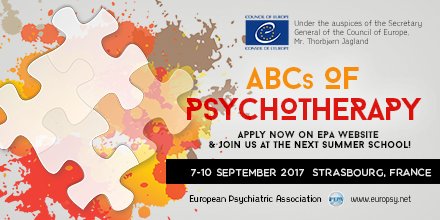Euro_Psychiatry's tweet photo. Now Open: Call for applications for the 7th #EPASummerSchool. Deadline: May 1, 2017. Apply today - https://t.co/eR3Ds3SxNt https://t.co/tCSTEVuZ6a