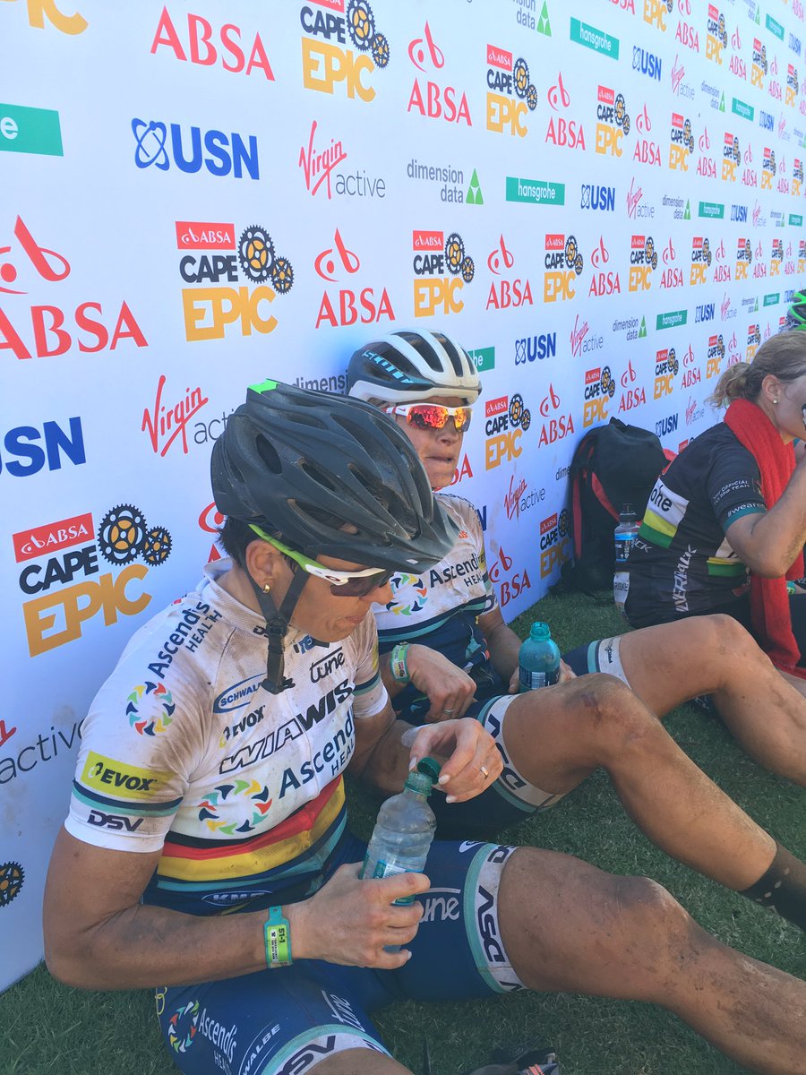 Team_Ascendis's tweet photo. After a flat #TeamAscendis made up enough time climbing Oak Valley hill to keep them on the podium Stage 4 #ExtremeRiding @CapeEpic https://t.co/eeESch5ze7