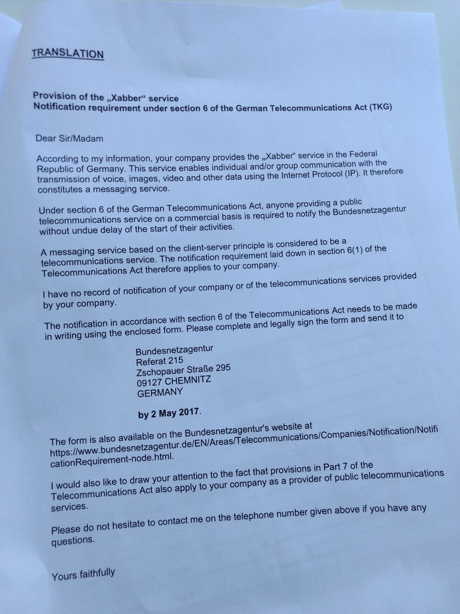 Xabber_XMPP's tweet image. Got an interesting email today. Dear Germans, how can we explain to these guys that #xabber is an #xmpp client, not a service?