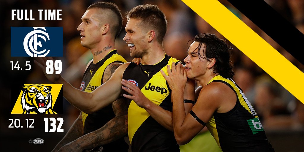 AFL's tweet photo. Game one is done and dusted! #AFLBluesTigers https://t.co/u19jwo6PuV