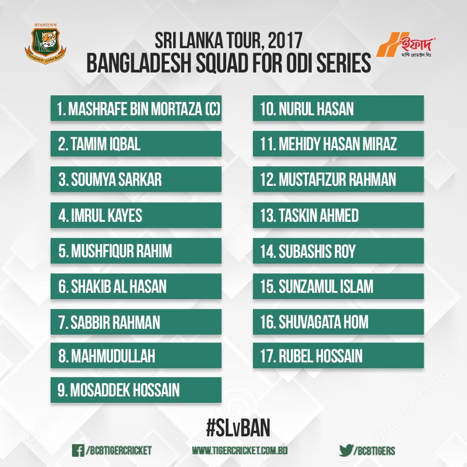 BCBtigers : Squad for One day Series against Sri Lanka.
#SLvBAN  (… x.com/BCBtigers/stat…)