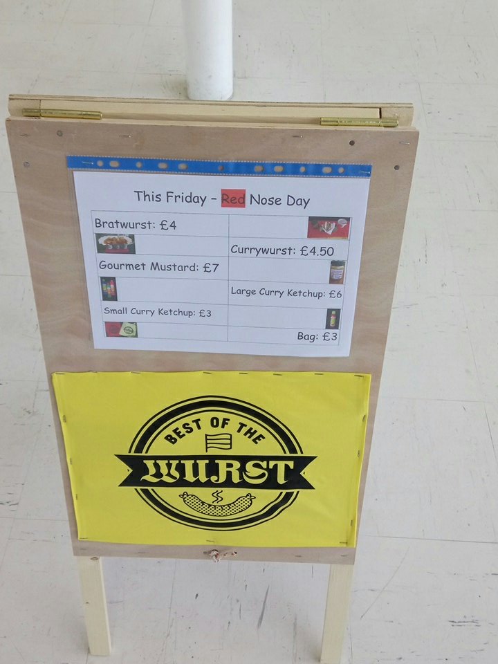 Botwurst's tweet photo. @1000Lakeside  come and buy a sausage, German curry ketchup, gourmet mustard or a bag tomorrow with 50p of each sale going to @comicrelief https://t.co/hp7w7MLsJb