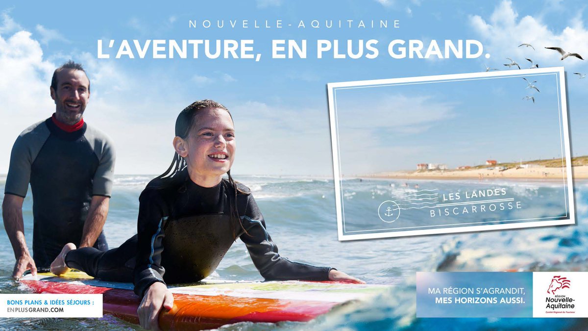 NvelleAquitaine's tweet photo. Le Comité du Tourisme de la @NvelleAquitaine lance aujourd'hui une grande campagne d'attractivé #EnPlusGrand https://t.co/Aj22ykAPVz https://t.co/G144pPdQg5