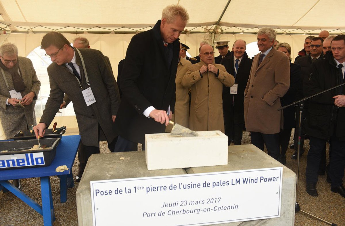 LMWindPower's tweet photo. First stone laid today in #Cherbourg, #France, at our first dedicated offshore blade factory! https://t.co/lX8LxvTh9R Photo: Eric BIERNACKI https://t.co/JxbTJwANQ4