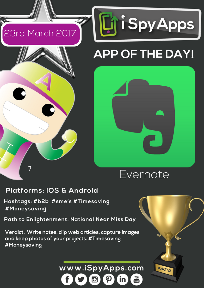 iSpyAppTravel's tweet photo. Congratulations @evernote for being nominated #AppOfTheDay Let Evernote change the way you organise your personal and professional projects. https://t.co/aWsC48a2zQ