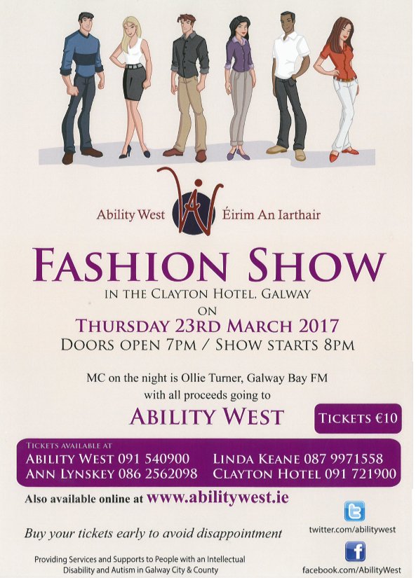 IT'S HERE!!! Have you got your #ticket for the <a href="/abilitywest/">Ability West</a> #fashionshow TONIGHT @ClaytonGalway. Go to abilitywest.ie to book
