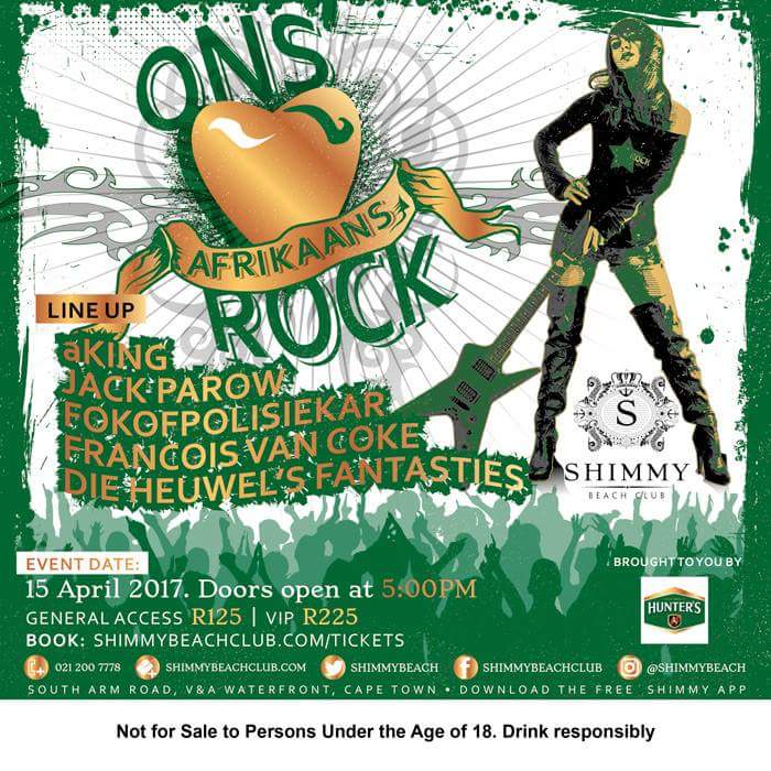 ONS ROCK AFRIKAANS 15 Apr 17 by @ShimmyBeach met <a href="/aKINGband/">AKING</a> , <a href="/DieHeuwels/">Die Heuwels Fantasties</a> , <a href="/JackParow/">Jack Parow</a> , <a href="/Fokofband/">Fokofpolisiekar</a> &amp; <a href="/FrancoisVanCoke/">Francois van Coke</a> 🎸🎤🎶