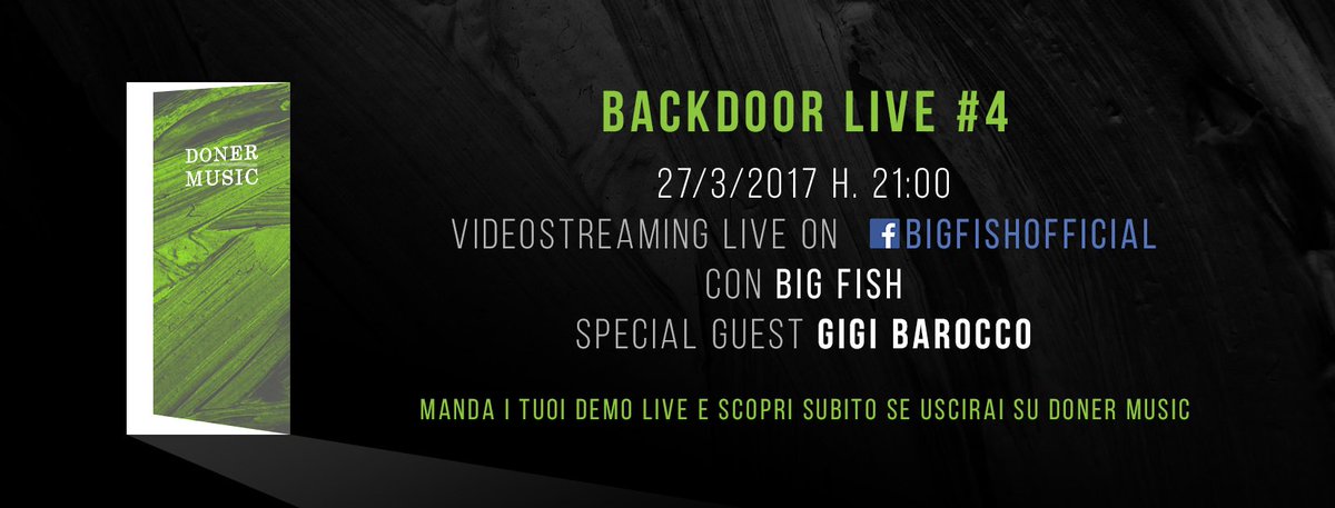 realfishbeats's tweet photo. Lunedì 27/3 4°episodio di #BackDoorLive, guest #GigiBarocco! A&amp;R in live streaming per la mia @donermusic, demo mail: contest@donermusic.it https://t.co/FweGlPTbr4