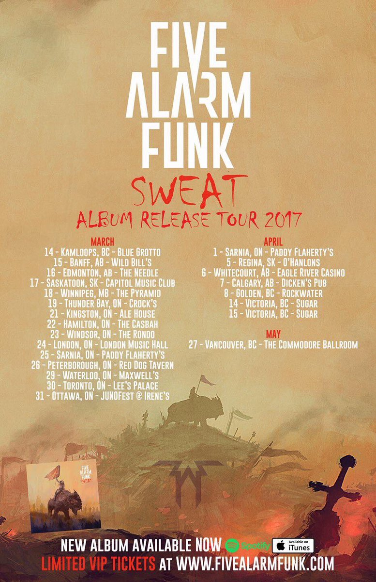 FiveAlarmFunk's tweet photo. We're bringing the FUNK to the PEOPLE like never before!! 22 shows in 26 days for our Canadian Album Release Tour!! #SweatTour2017 🎉🎶🎉🚌🇨🇦 https://t.co/tEvT4k7sY7