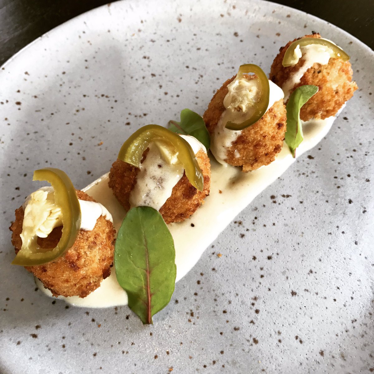 BelfreKitchen's tweet photo. New Small Plate: Arancini with orange, thyme, white wine cream sauce and beautiful Swiss Chard from @stonebankfarm. #comfortfood #localeats https://t.co/R6QFb4eNnM