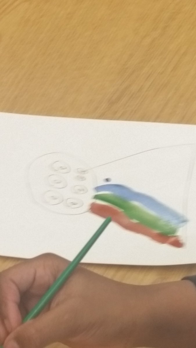 Rm 212, Kindergarten is studying the art of Joan Miro. Here's their first painting