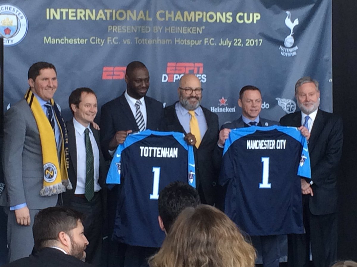 NashSoccerTrust's tweet photo. @NashvilleSC CEO @CourtJeske representing #OurTownOurClub at the @IntChampionsCup press conference for @ManCity v. @SpursOfficial. https://t.co/CNb97GEMrQ