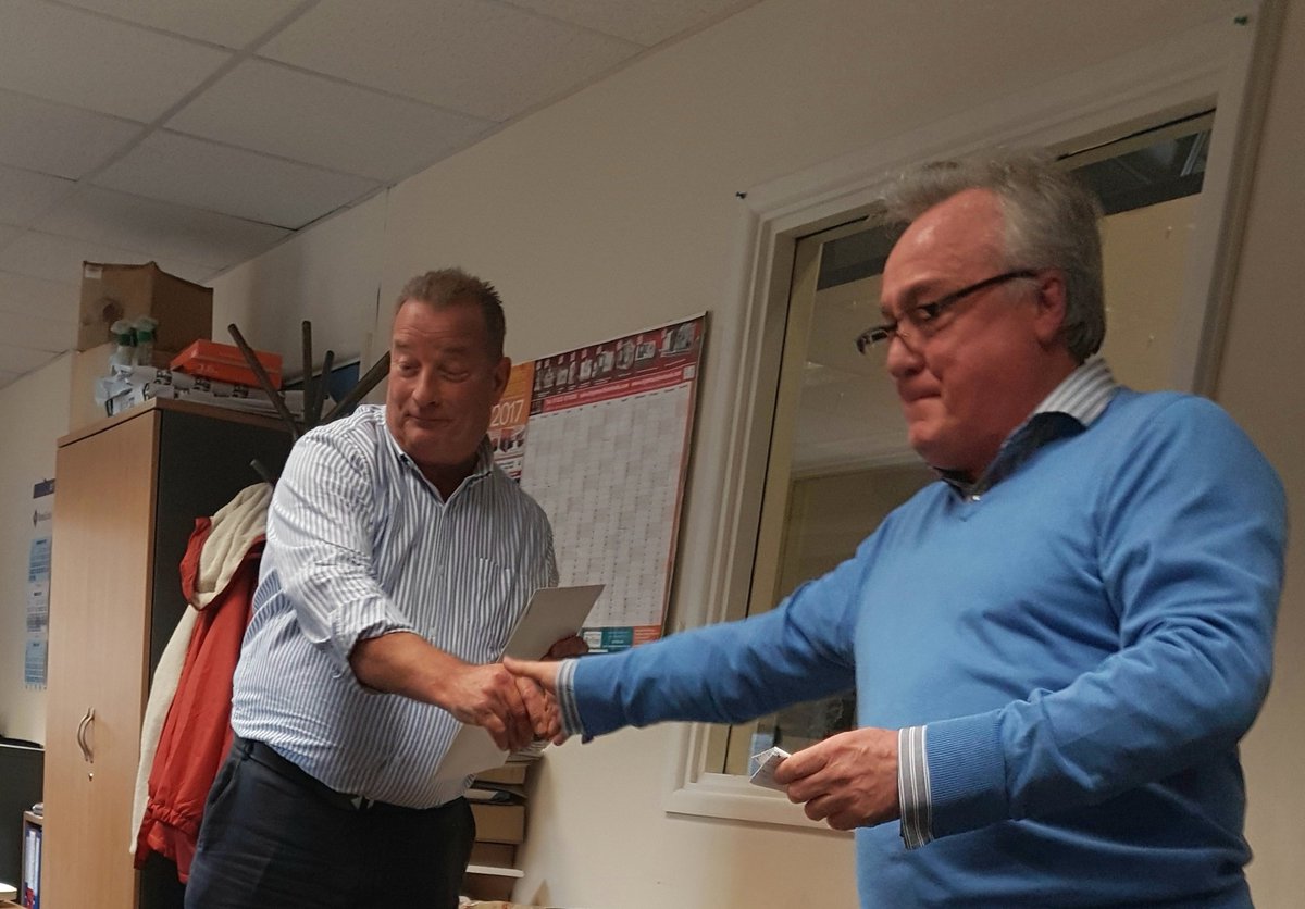 meddingsEng's tweet photo. Today we said goodbye to Keith Adams seen here on the left receiving his retirement gift from Steve Luckman. Happy Retirement  Keith https://t.co/KR7UnOkEaG