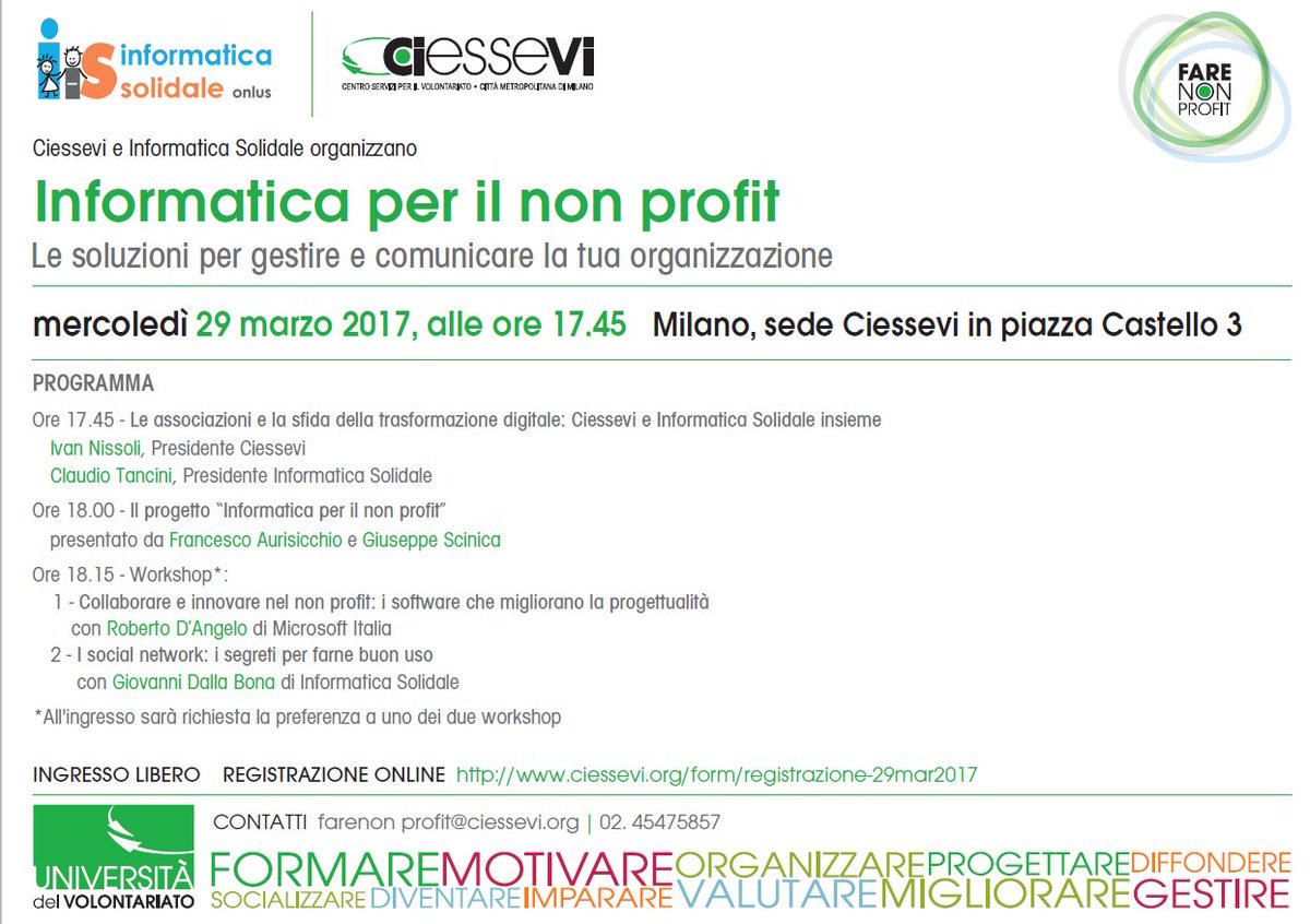 Farenonprofit's tweet photo. Inizia ad innovare!il #29marzo presso @CiesseviMilano insieme a @microsoftitalia e @InfoSolidale 
Registrati subito:https://t.co/e01TebESlL https://t.co/kCV4XNKGhX