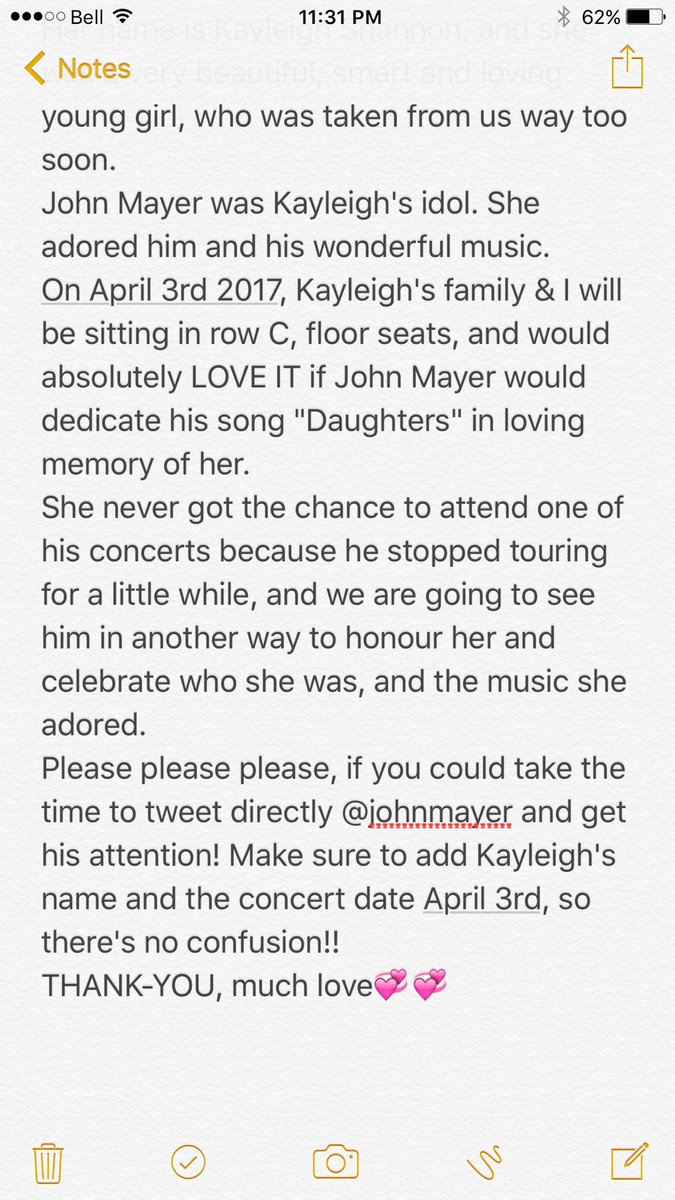 oliviajmac31's tweet photo. @VirginRadioTO can you help us out??? Please help us contact John Mayer! Read below for the cause!!💞 https://t.co/wMR9StQa4X