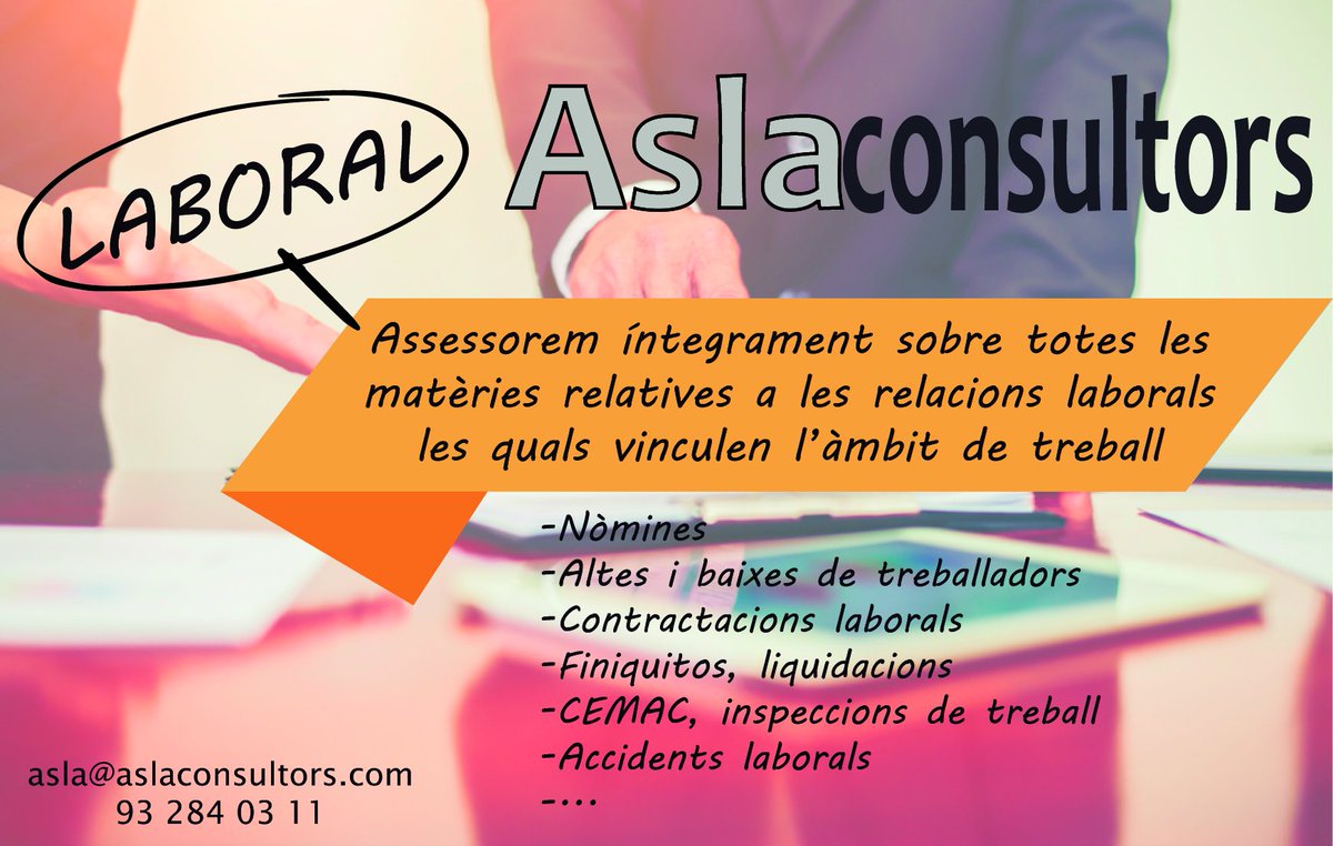 asla_sl's tweet photo. Oferim la gestió laboral a petites, mitjanes i grans empreses https://t.co/jZ1egJgU7i
