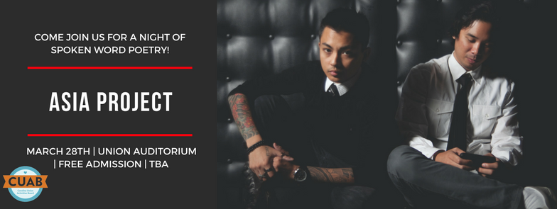 CUAB's tweet photo. The #AsiaProject is an award-winning spoken word duo & they're coming to #UNC on March 28 at 7pm in the Union Auditorium! #SpokenWord https://t.co/M0he1gxntf