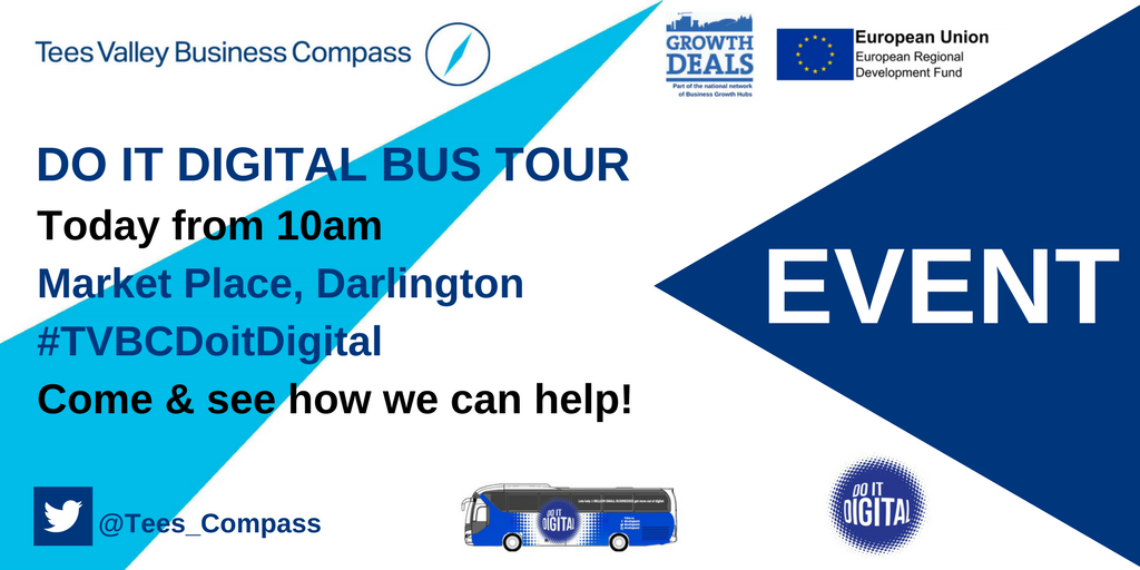TeesValley_Biz's tweet photo. Come down & meet @TVBCGemma @TVBCShak & @TVBCDavid today for the @DoItDigitalUK Bus Tour in Darlington from 10am #TVBCDoitDigital https://t.co/qfy4558Tz5