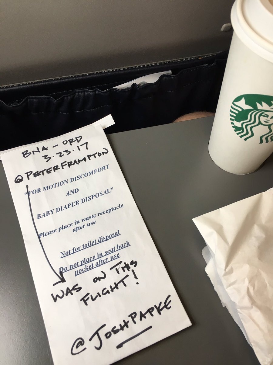 joshpapke's tweet image. @AmericanAir #3538:
BNA - ORD | 3.23.17

#BarfBagBlog:
#PeterFrampton was on my flight.

#Starbucks
@Starbucks
@peterframpton