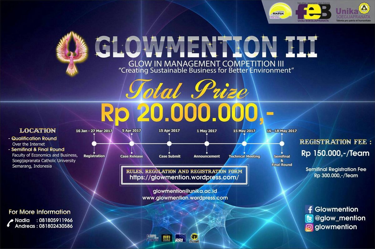 glow_mention's tweet photo. Pendaftaran Glowmention DIPERPANJANG sampai 3 April 2017!
REGISTER NOW!
https://t.co/pl0dD3oehl
CP:
Nadia: 081805911966
Andreas: 08180243058 https://t.co/AjU59dsUaG