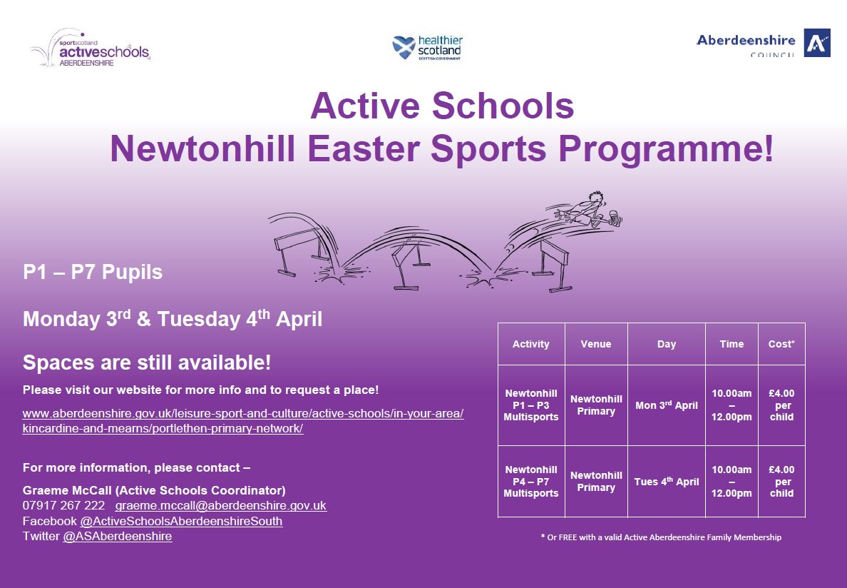 @Newtonhill_Sch <a href="/newtonhillnc/">Newtonhill Netball</a>
Spaces available for the Newtonhill Easter holiday programme! Book now
bit.ly/asportlethenon…
