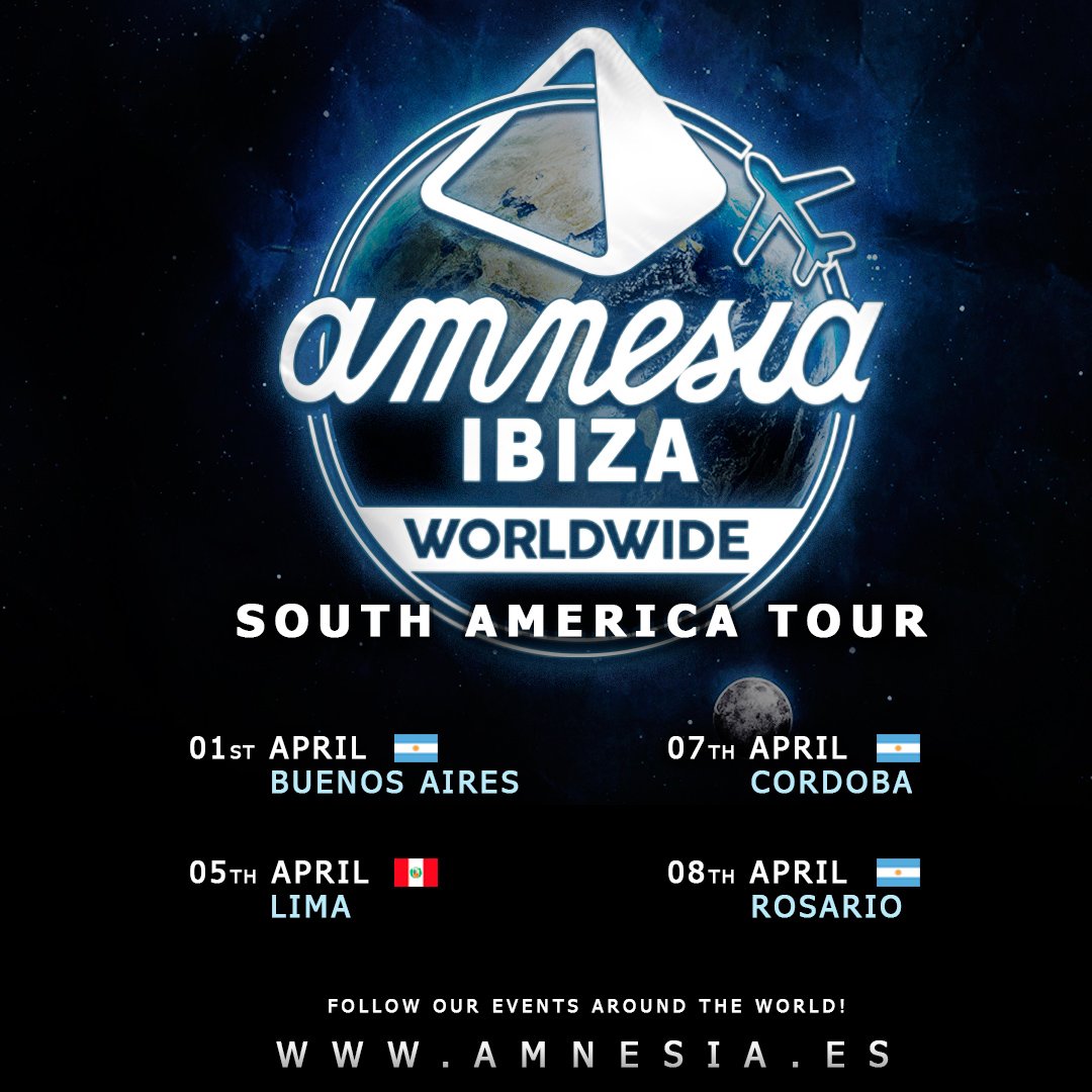 Amnesia_Ibiza's tweet photo. 4 fechas, 4 ciudades y 2 países... Sudamérica, here we go! #amnesiaontour #amnesiapresent #southamericatour https://t.co/tPvzrsMsUA