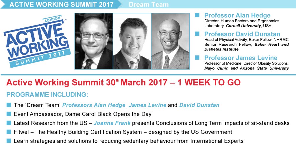 ActiveWorking's tweet photo. THE COUNTDOWN BEGINS - 1 week @ACTIVEworking Summit Look out for the #AWSummit17 to keep abreast of what happens on the day #SitLess https://t.co/M4rQ83QGD6