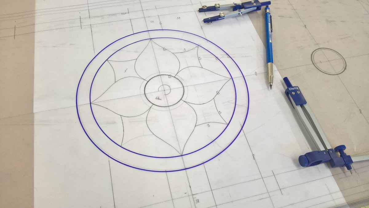 TransparentGS's tweet image. Drawing up pattern for period Victorian #StainedGlass toplight window above door #Ontheworkbench #Stourbridge