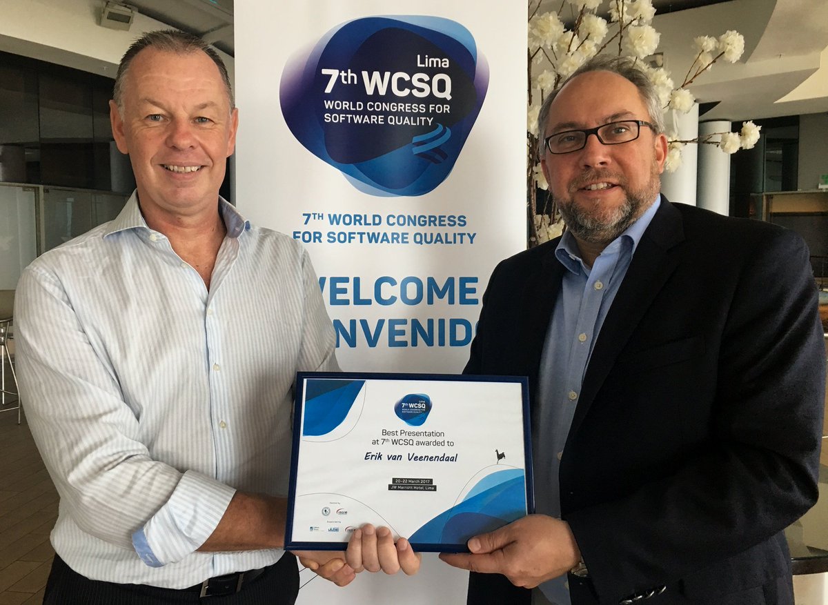 ErikvVeenendaal's tweet photo. Winner of the best presentation award at the @WCSQ7 with "Test process improvement with TMMi - also in the Agile era!" @TMMiFoundation https://t.co/O34xZzkl9Y