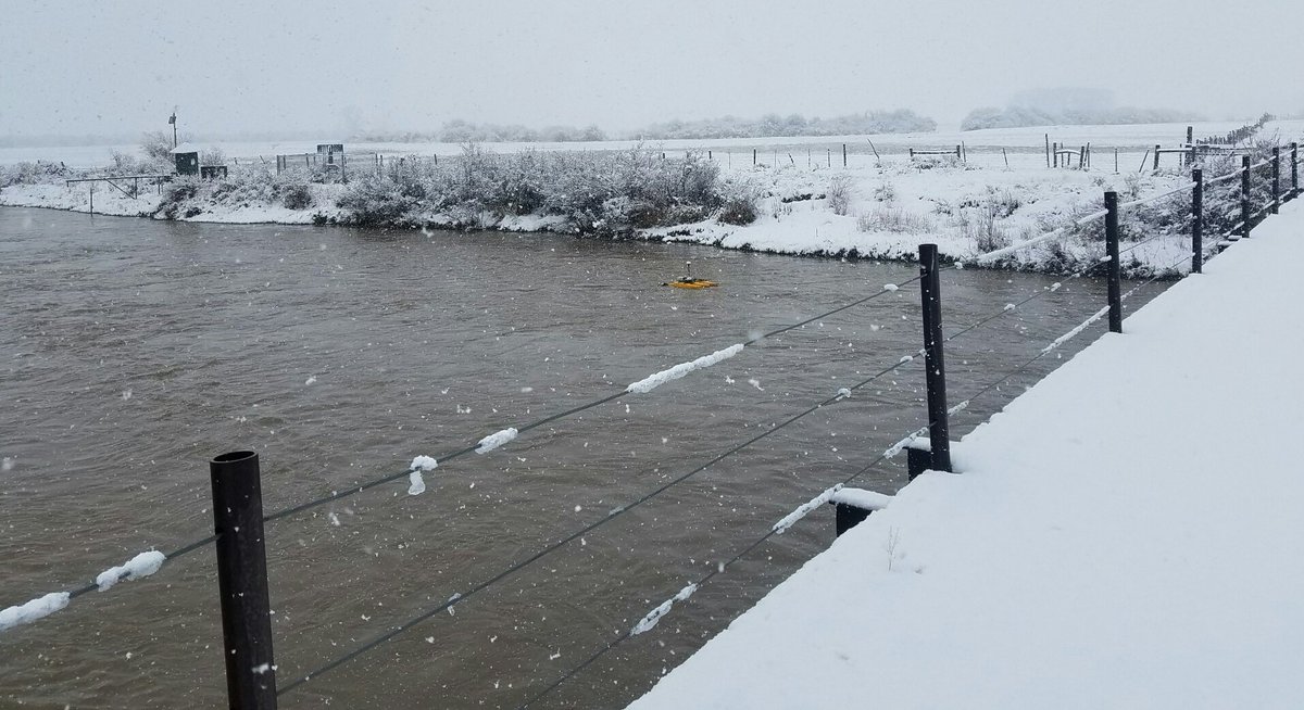 USGS_WY's tweet photo. New Fork Riv nr Big Piney ice moved out earlier this wk, so time to measure w/ ADCP(the yellow boat proves it's a color photo!) #DumpingSnow https://t.co/qSnjWT7ANm