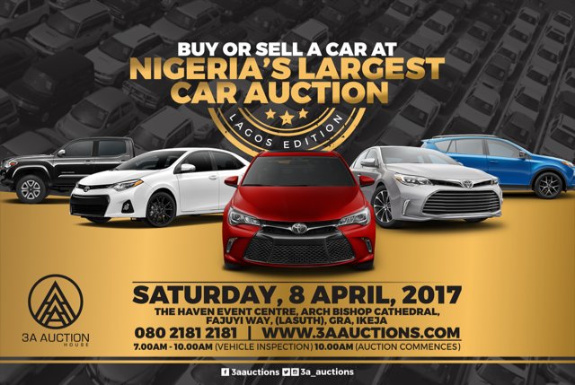 mogentle's tweet photo. The Largest Car Auction will hold on the 8th of April 2017 at The Haven Event Centre, GRA, Ikeja. 
Cc @3a_auctions #3AAuctions 
More info 👇👇 https://t.co/RqlyXnNTwL