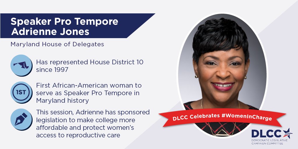 DLCC's tweet image. #MD Speaker Pro Tempore @DelegateAJones is a proven champion of #stateprogress. Thank you, Speaker Jones! #WomenInCharge #WomensHistoryMonth